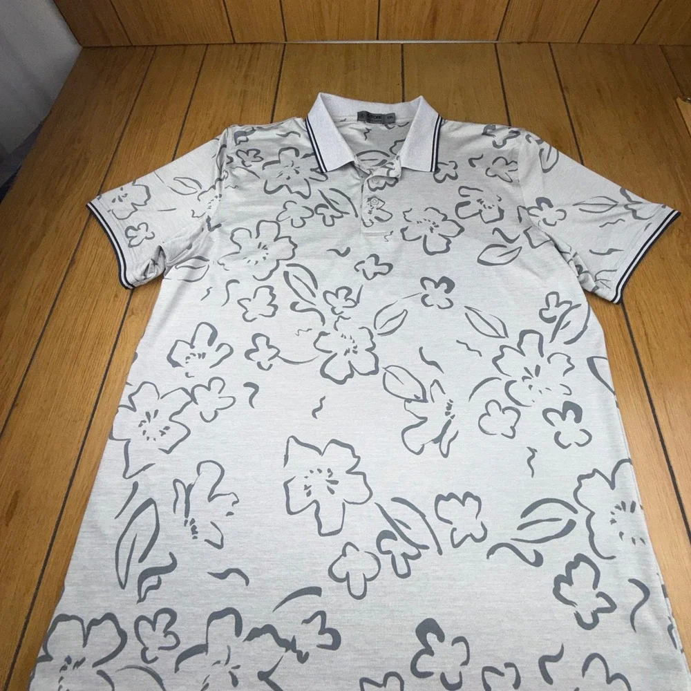 G/FORE Mens Floral Print Polo Shirt Grey XXL‎ Short Sleeve Golf Performance
